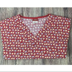 Medical Scrub Red Floral Dickies Brand V-Neck M